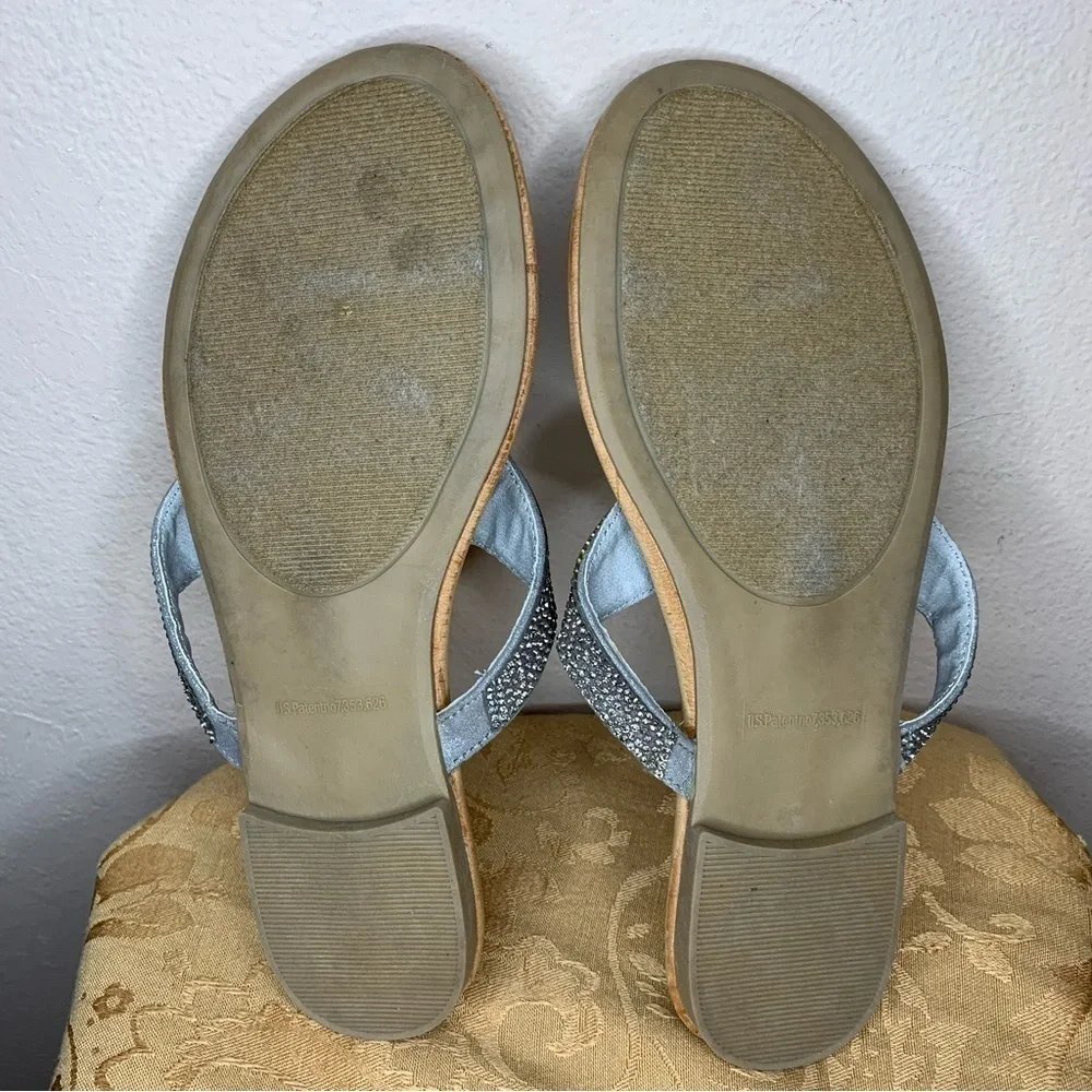 Size 6.5 Rampage Silver Studded Sandals Flats Tan Bottom Synthetic Beachy